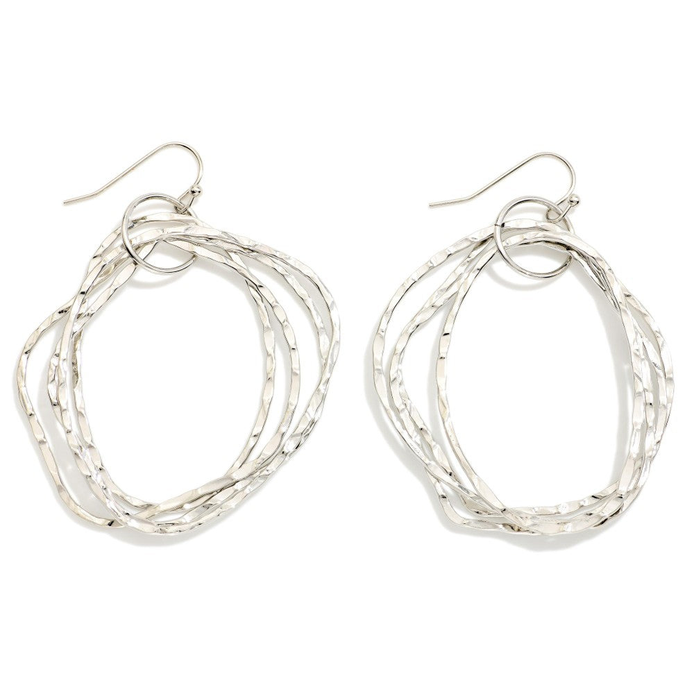Nesting Hammered Metal Hoops Post Drop Earrings