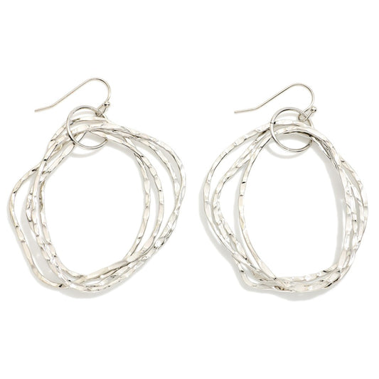 Nesting Hammered Metal Hoops Post Drop Earrings