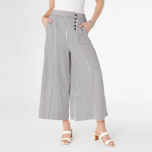 Striped Textured Pants with Side Button