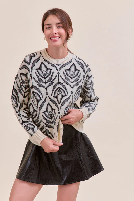 Floral Pattern Knit Sweater