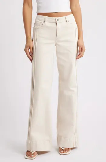 Pintuck Mid Rise Flare Jeans