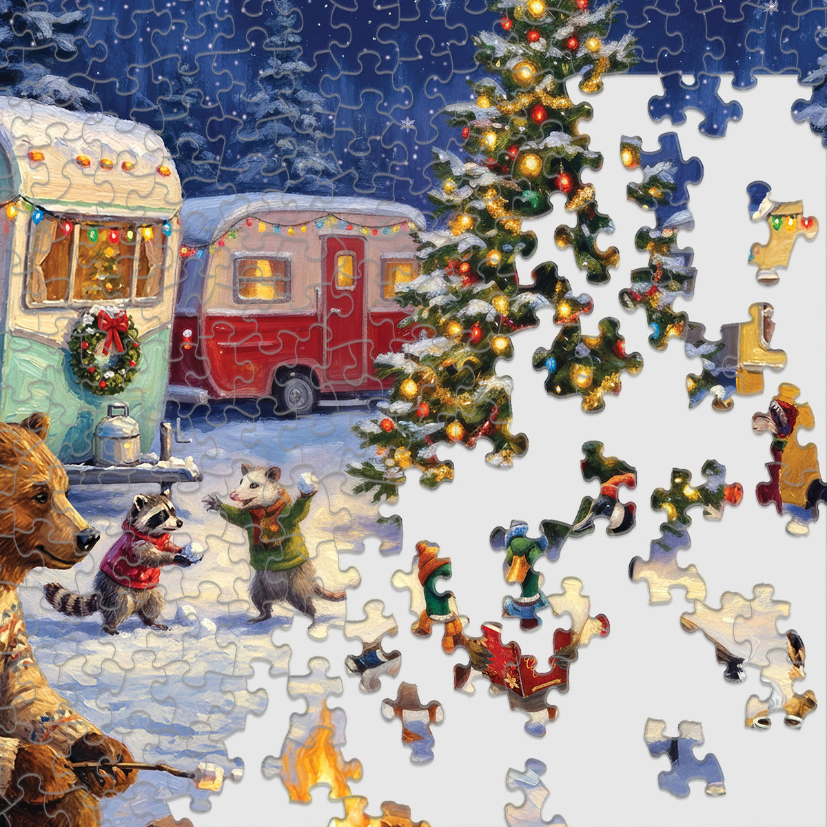 Woodland Christmas Campfire 1000 Piece Jigsaw Puzzle