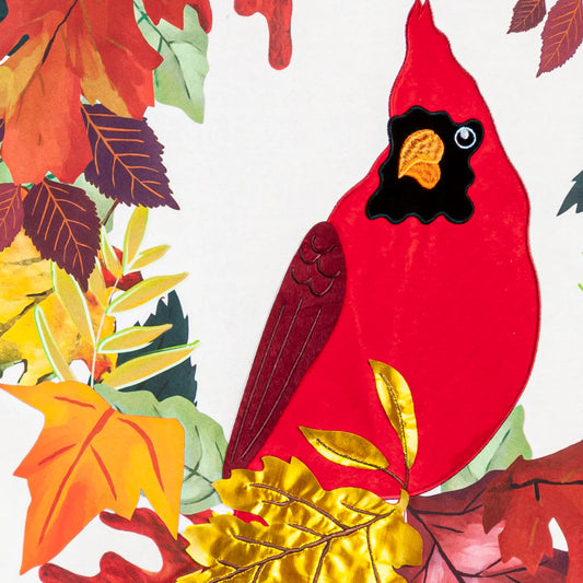Hello Fall Cardinal Wreath House Linen Flag