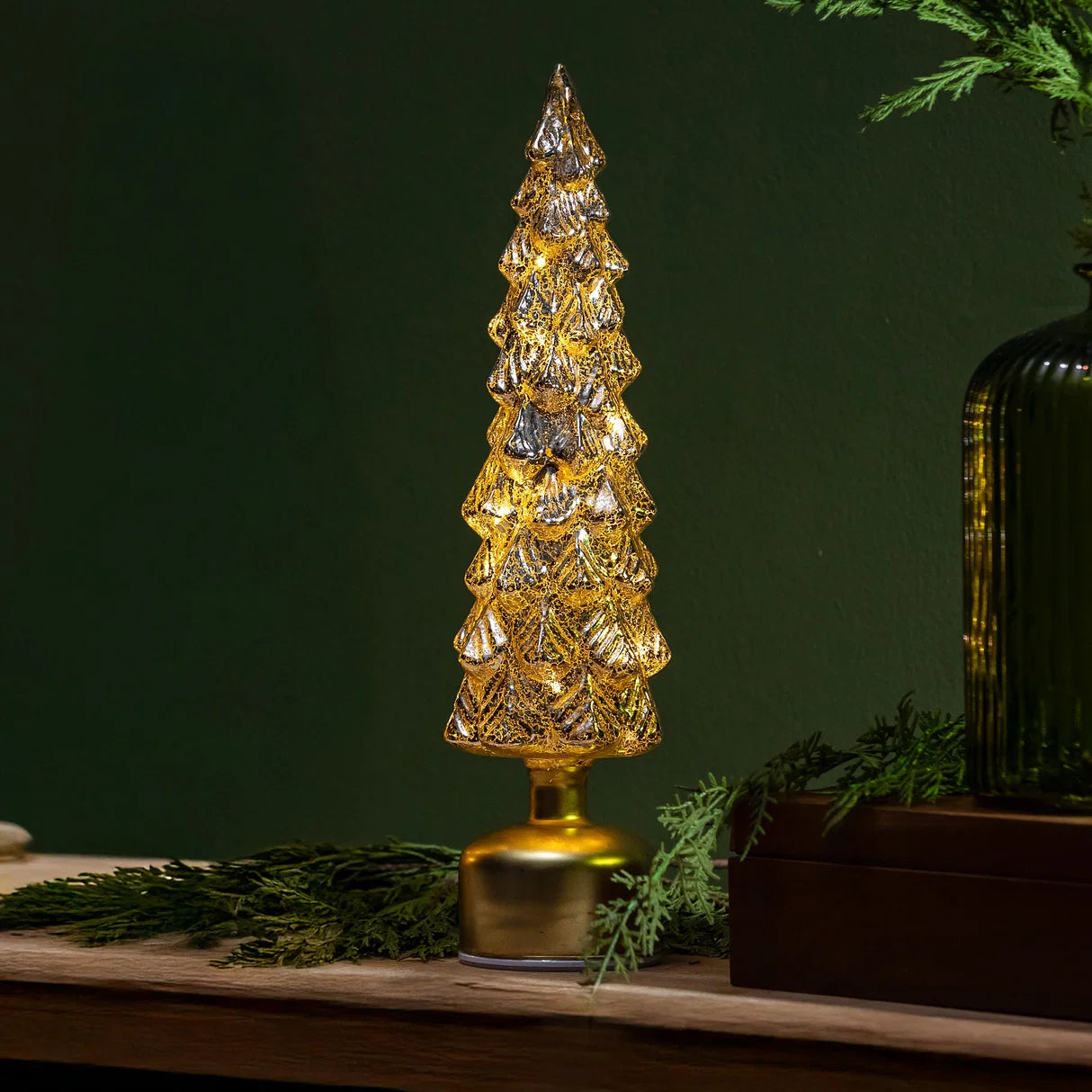 LED Table Decor Tree Shaped Rotating Metallic Glass