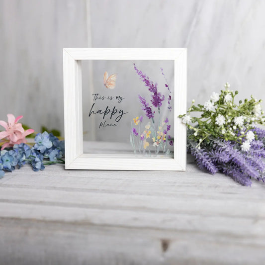 'Happy' Framed Glass Plaque
