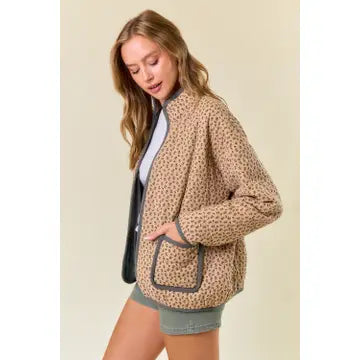Cotton Print Stand Collar Long Sleeve Padded Coat