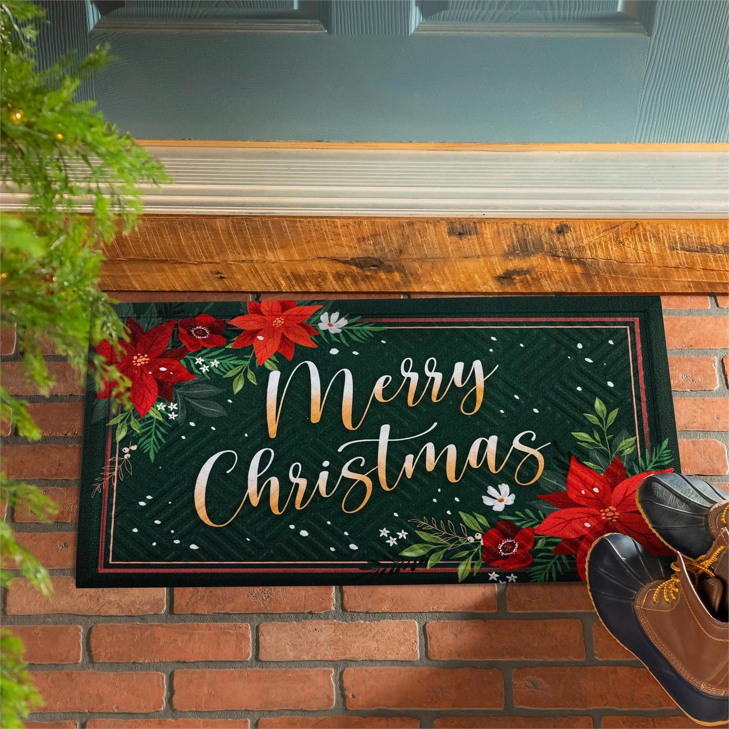 Floral Merry Christmas Embossed Mat