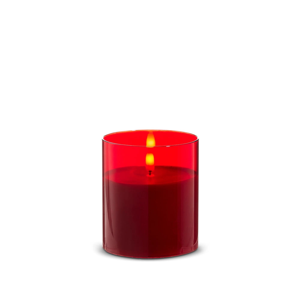 3.5" X 4" Red Glass Red Pillar Candle