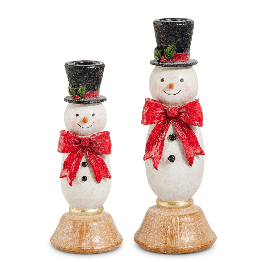 10.5" Snowman with Bows Candlesticks