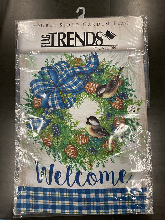 Blue Winter Wreath Garden Flag