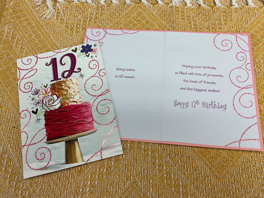 Birthday card, age 12, girls