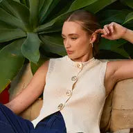 Sleeveless Vest Style Button Down Sweater