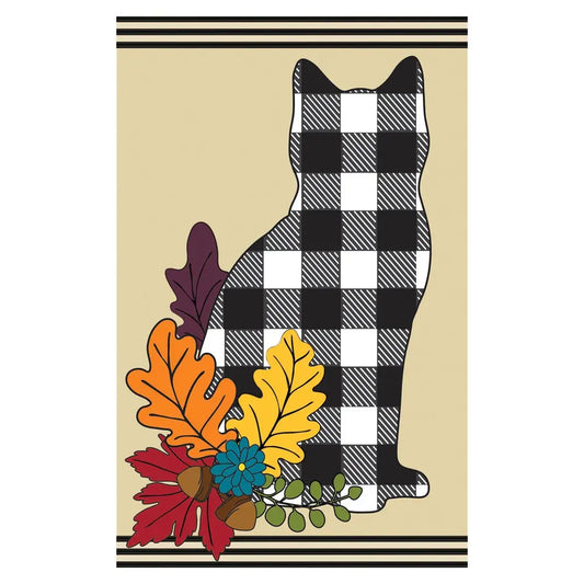 Fall Cat Silhouette Applique Garden Flag