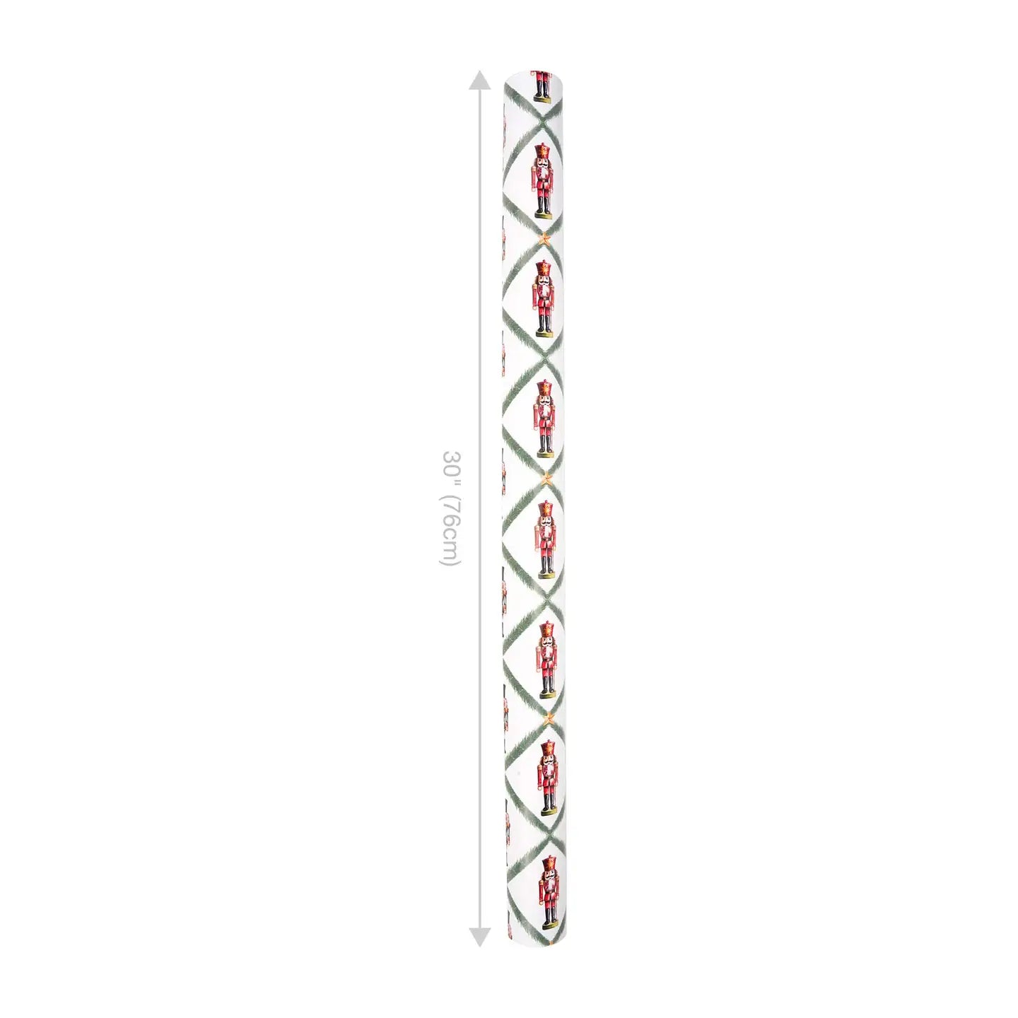 30" X 10' Reversible Holiday Wrapping Paper | Norfolk Pine Nutcracker/Small Red and Green Plaid