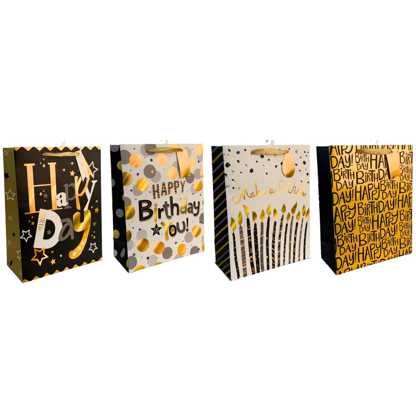 Medium Metallic Gold and Black Birthday Gift Bags