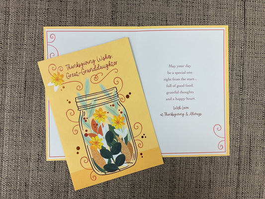 Thanksgiving Wishes for Great-Granddaughter Card