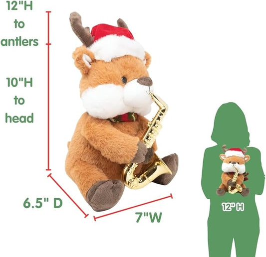 Merry Saxmas Sterling | Animated Christmas Reindeer Stuffed Animal Plush Toy, Sways, Lights Up, and Plays Saxophone to Have Yourself a Merry Little Christmas