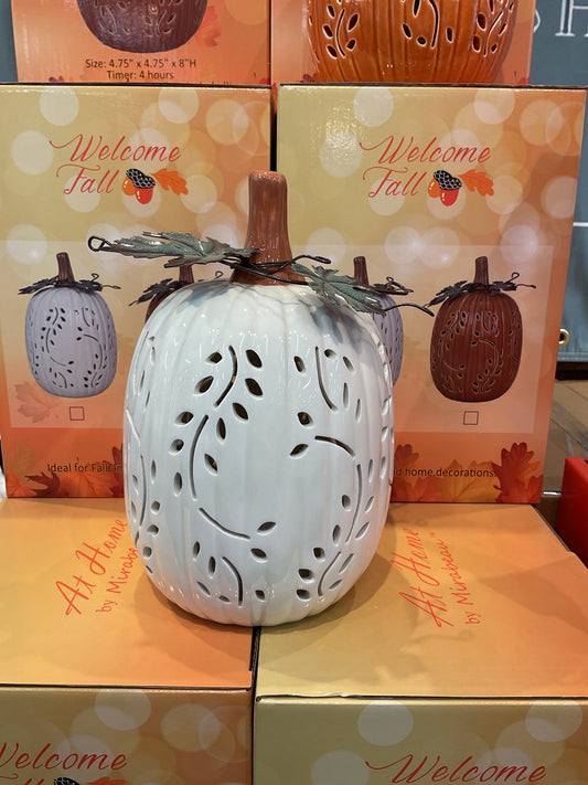 Fall Leaves Ceramic LED Pumpkin