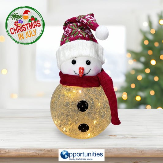 Glass Cranberry Holiday Snowman