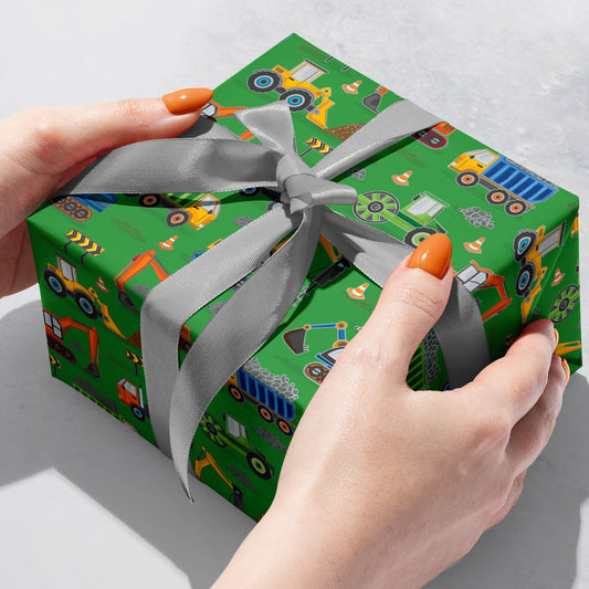 Construction Trucks Green - Gift Wrap Rolls
