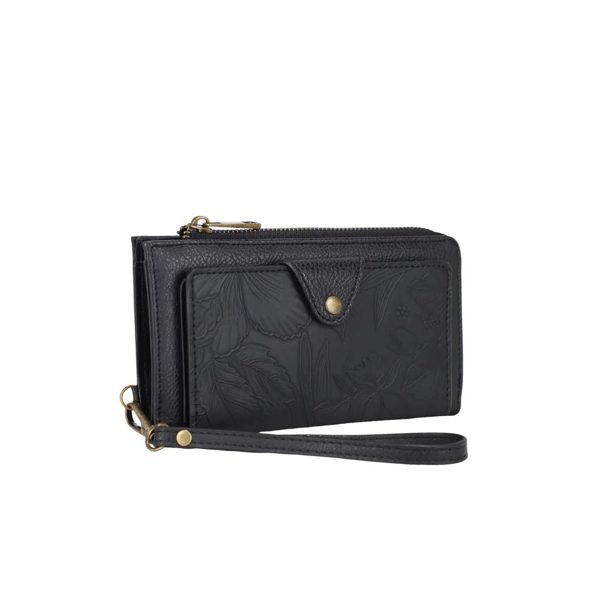 Andrea Wallet with Tooled Hibiscus Detail (Black)