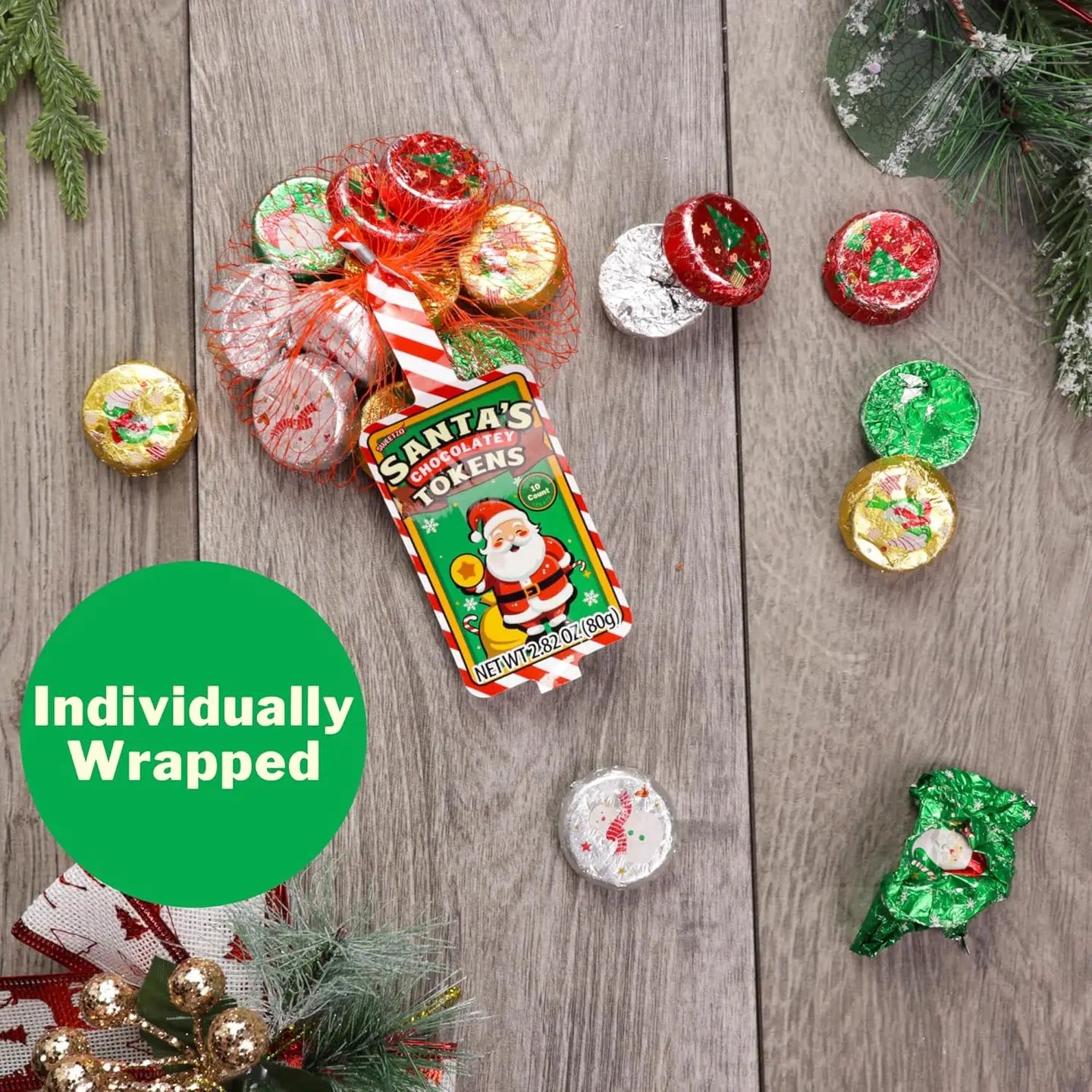 Milk Chocolatey Christmas Coins, Mesh Bags, Foil Wrapped