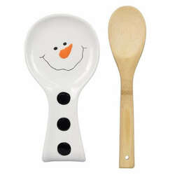 Ceramic Snowman Spoon Rest w/Wood Spoon
