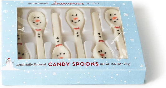 Snowman Set of 6 Peppermint Flavor Candy Spoons in Gift Box