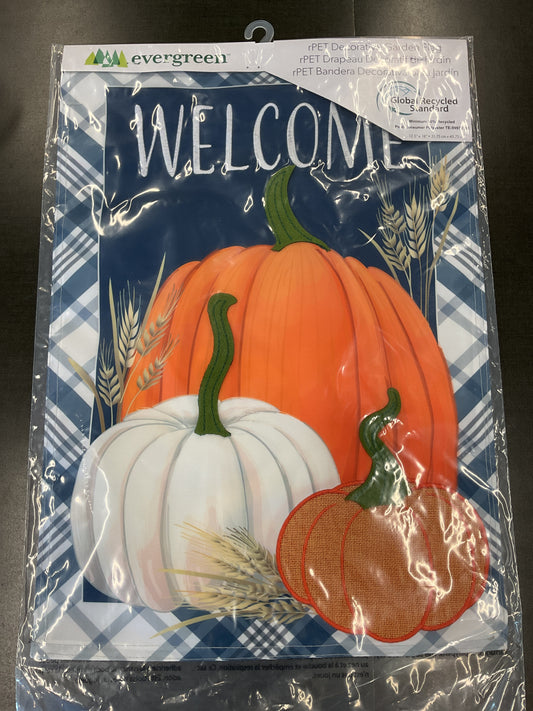 Plaid Pumpkins Applique Garden Flag