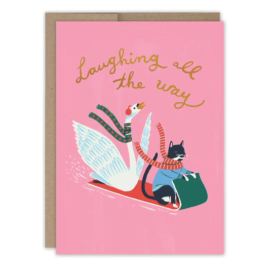 Laughing All the Way Swan & Cat Holiday Card