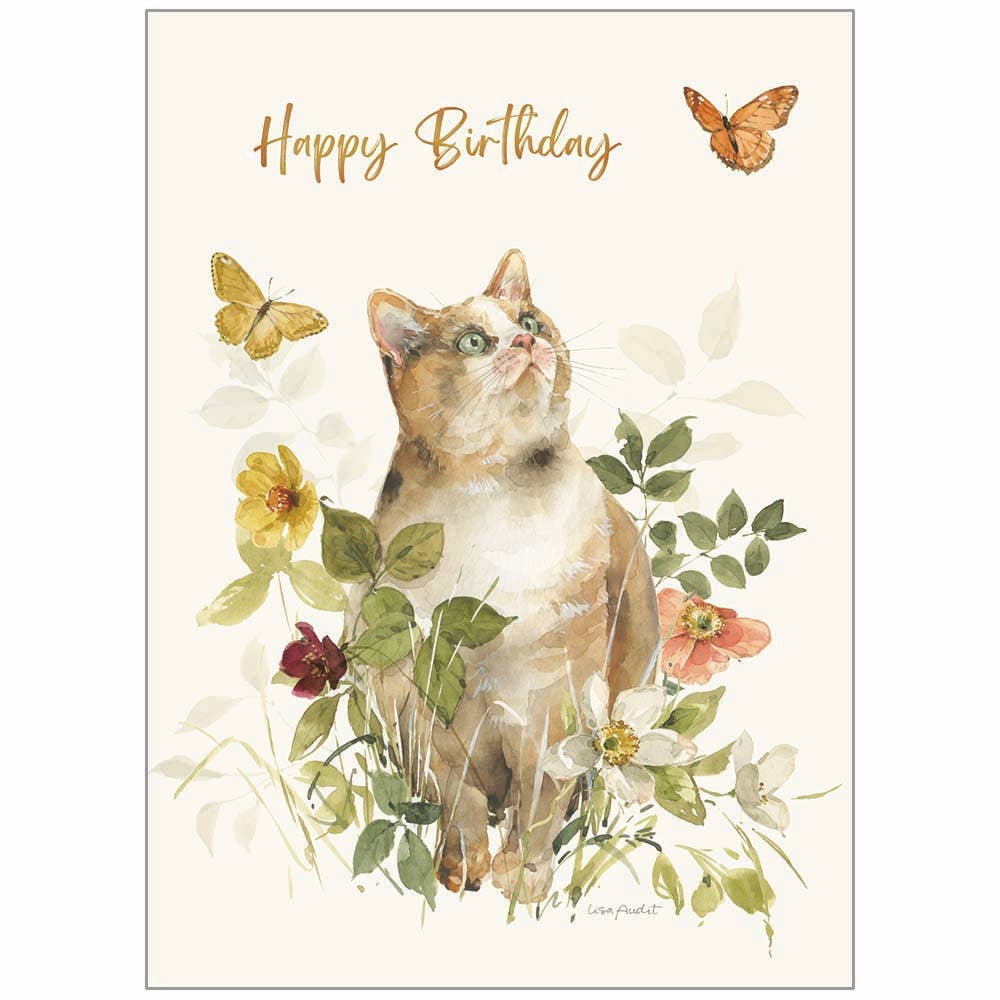 Cat with Butterflies - Birthday Card