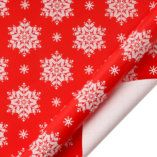 30" X 10' Holiday Wrapping Paper | Red Snowflake