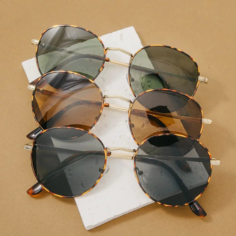 Metallic Arms Thin Frame Round Sunglasses