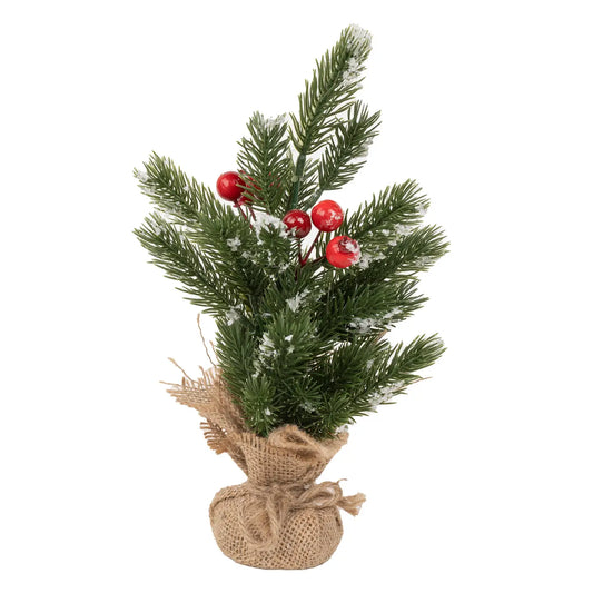 10" Burlap Wrapped Mini Tree with Red Berries