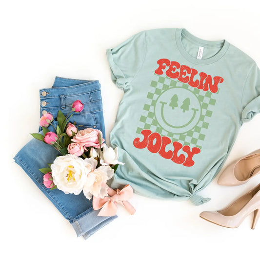 Feeling Jolly Santa Christmas Spirit Graphic Tee