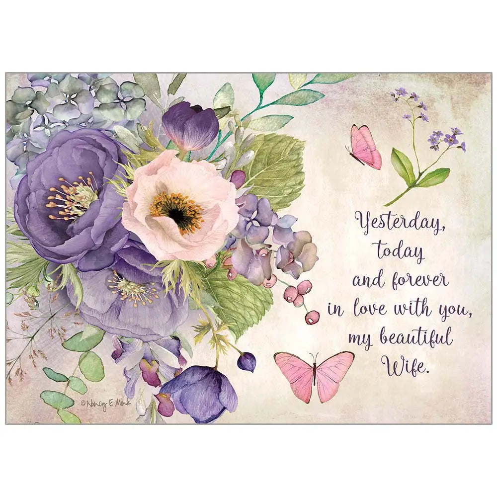 Flowers and Butterflies Birthday - Wife Card
