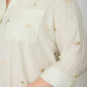 Stripe Floral Embroidery Long Sleeve Top