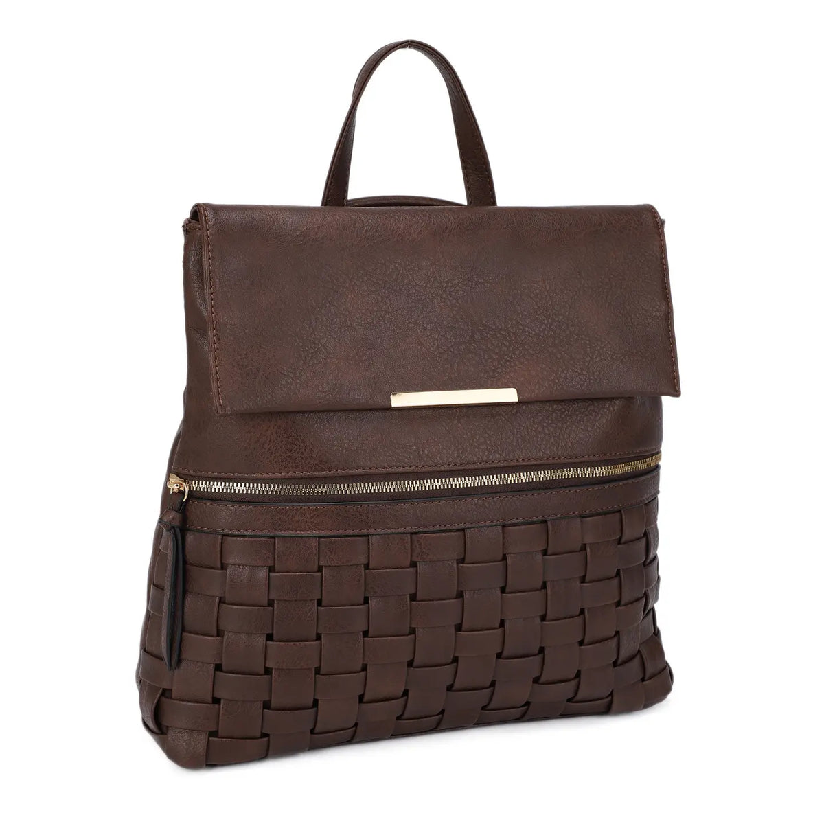 Alina Backpack with Woven Detail (Dark Oak)