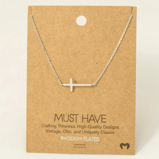 Gold Dipped Side Cross Pendant Necklace
