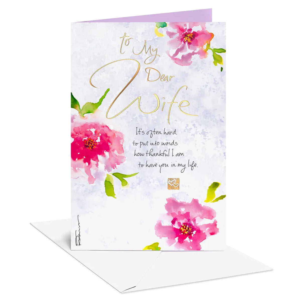 Dear Wife Anniversary Card with Watercolor Flowers