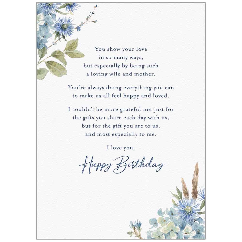 Bohemian Blue Flowers - Birthday Wife Card