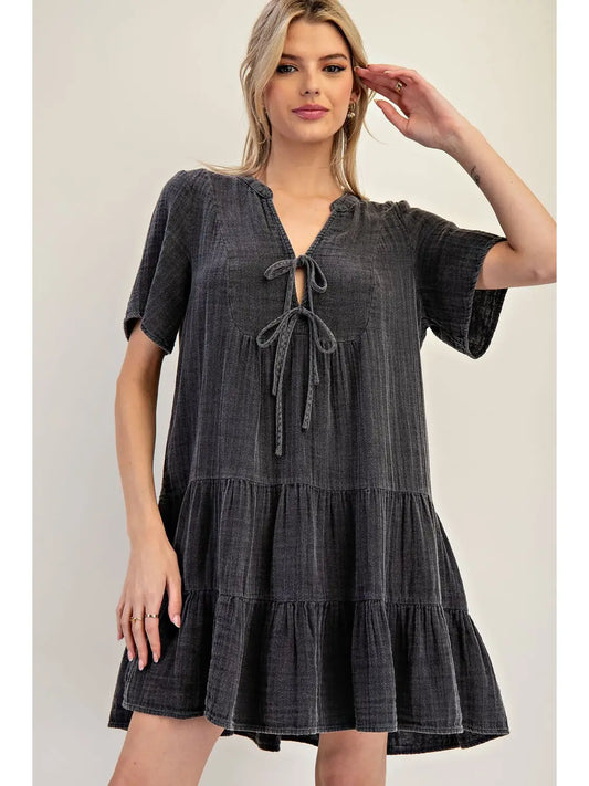 Mineral Washed Cotton Gauze Mini Dress