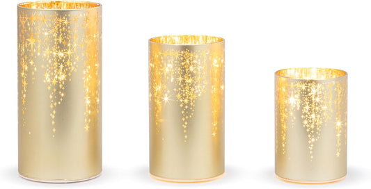 Christmas Gold Star Holiday Hurricane Candle