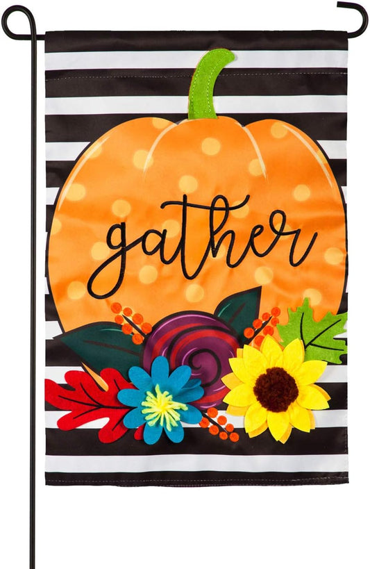 Striped Gather Pumpkin Garden Applique Flag