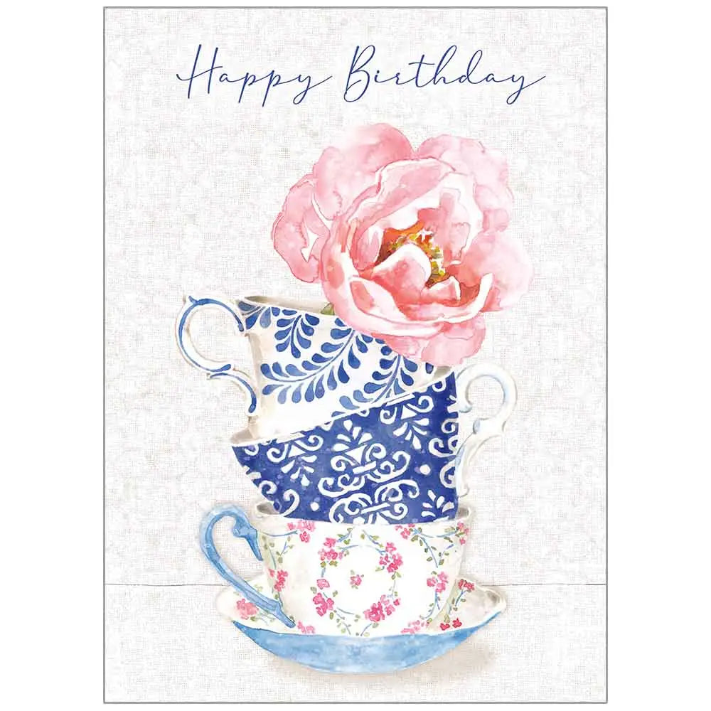 Stacked Tea Cups Birthday Card