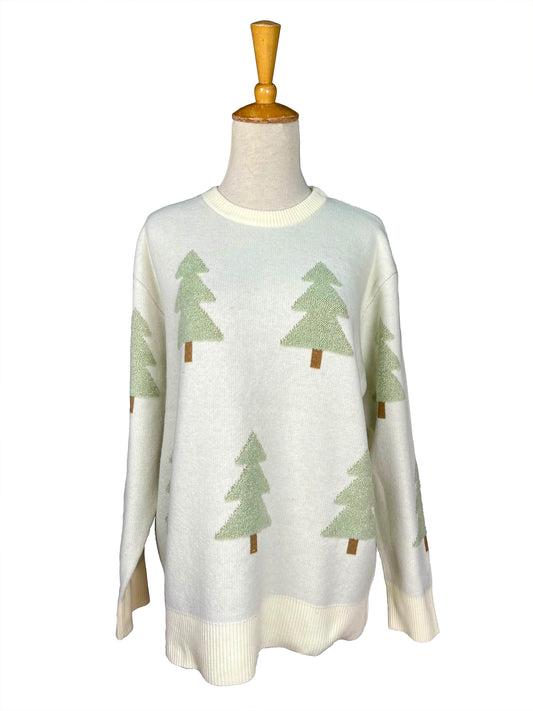 Ivory Knit 3-D Christmas Tree Sweater