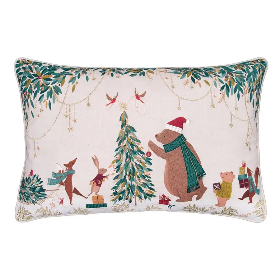 Christmas Tree Decorating Throw Pillow