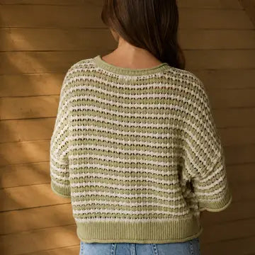 Stripe Short Sleeve Crochet Knit Cardigan