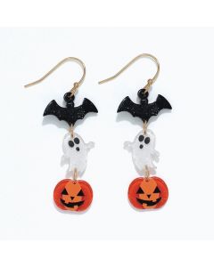 Bat, Ghost, and Pumpkin Dangle Earrings