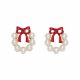 Pearl Wreath with Red Bow Earrings
